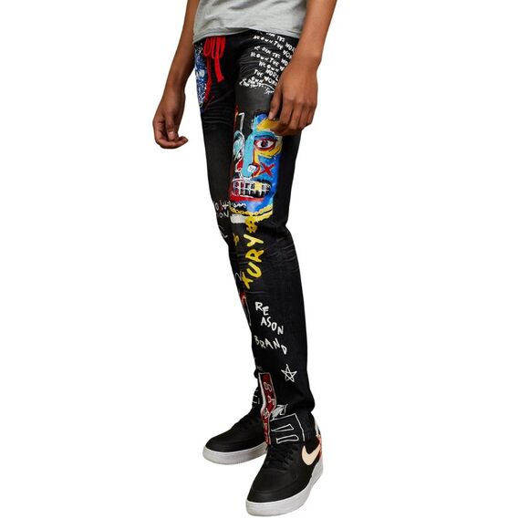 Reason Life of Luxury Graphic Print Skinny Jeans Men’s 42x32 Black Stretch Denim - Picture 8 of 8